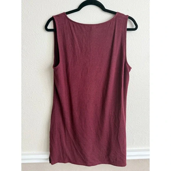 White House Black Market Burgundy V-Neck Sleeveless Knit Tunic Top Large - Picture 2 of 3